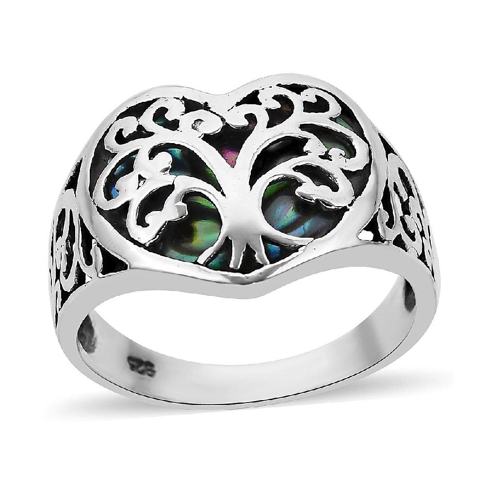 shop lc Bali Legacy Abalone Shell Floral Tree of Life Heart Ring in Sterling Silver