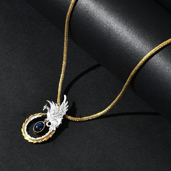 Shop Lc Bali Legacy Blue Star Sapphire (DF) 4.40 Ctw Tulang Naga Chain Phoenix Necklace 20 Inches In 22K Vermeil Yellow Gold Over And Sterling Silver