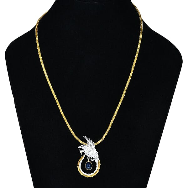 Shop Lc Bali Legacy Blue Star Sapphire (DF) 4.40 Ctw Tulang Naga Chain Phoenix Necklace 20 Inches In 22K Vermeil Yellow Gold Over And Sterling Silver