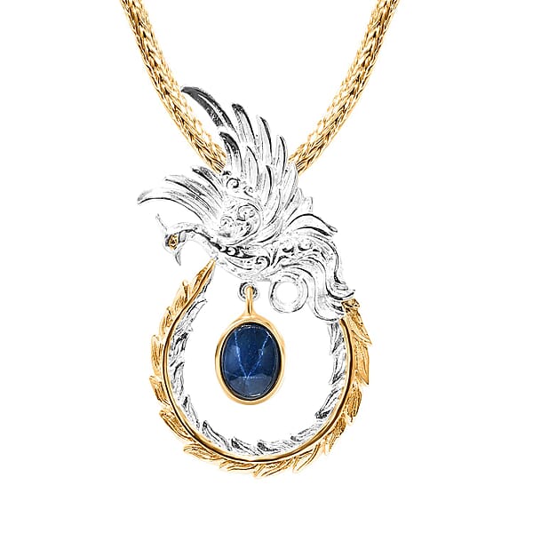 Shop Lc Bali Legacy Blue Star Sapphire (DF) 4.40 Ctw Tulang Naga Chain Phoenix Necklace 20 Inches In 22K Vermeil Yellow Gold Over And Sterling Silver