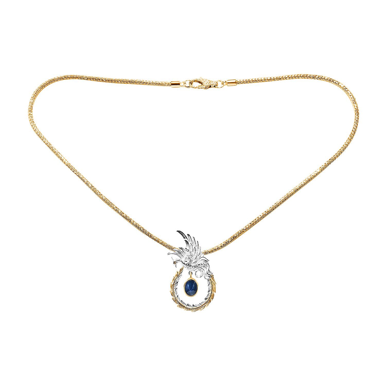 shop lc Bali Legacy Blue Star Sapphire (DF) 4.40 ctw Tulang Naga Chain Phoenix Necklace 20 Inches in 22K Vermeil Yellow Gold Over and Sterling Silver