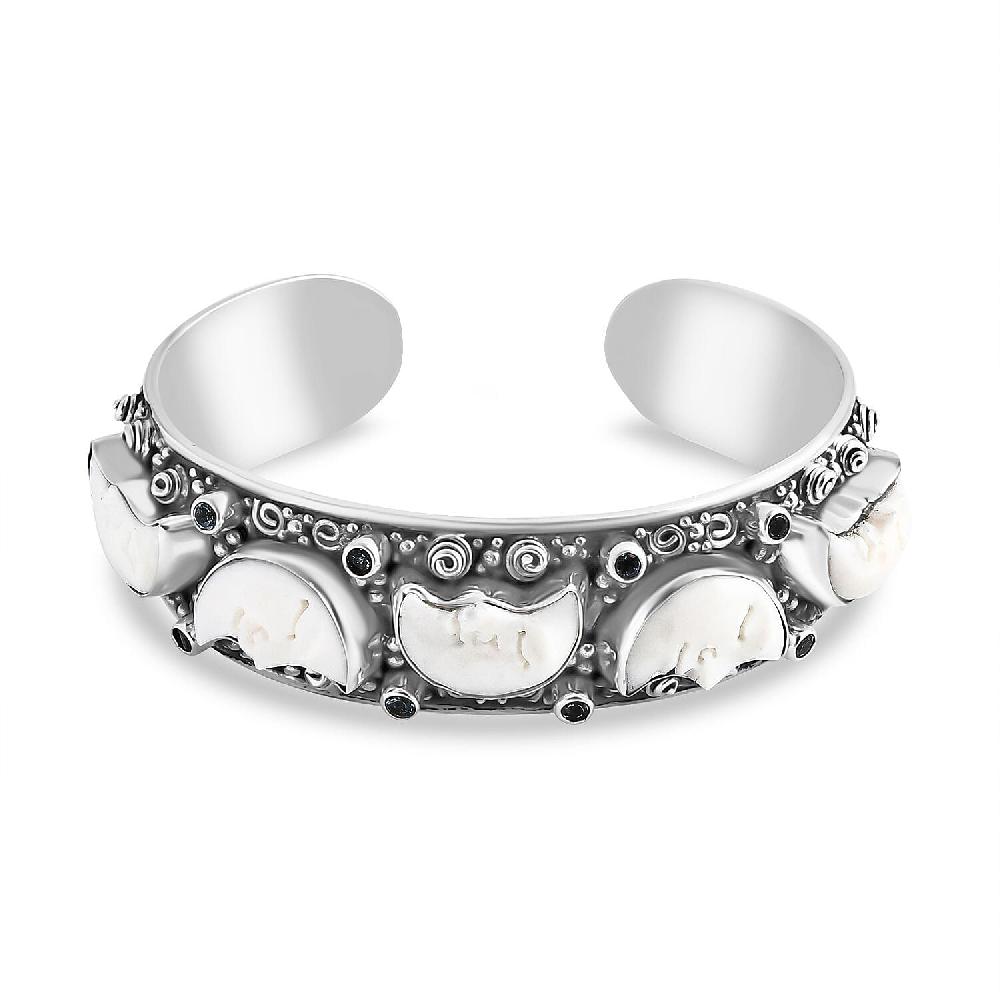 shop lc Bali Legacy Carved Bone and Blue Topaz 1.20 ctw Moon Cuff Bracelet in Sterling Silver (8.00In)