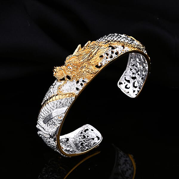 Shop Lc Bali Legacy Dragon Cuff Bracelet In 22K Vermeil YG Over And Sterling Silver (7.25 In) 35.0 Grams