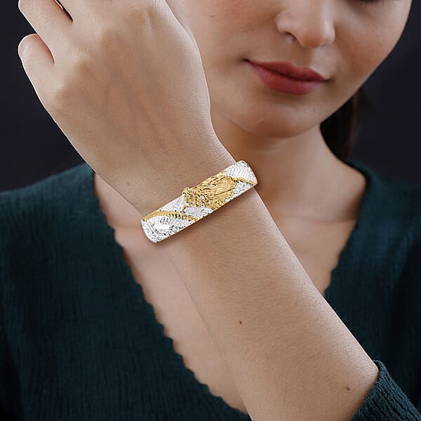 Shop Lc Bali Legacy Dragon Cuff Bracelet In 22K Vermeil YG Over And Sterling Silver (7.25 In) 35.0 Grams