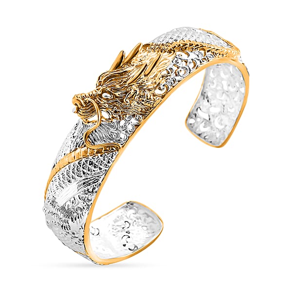 Shop Lc Bali Legacy Dragon Cuff Bracelet In 22K Vermeil YG Over And Sterling Silver (7.25 In) 35.0 Grams