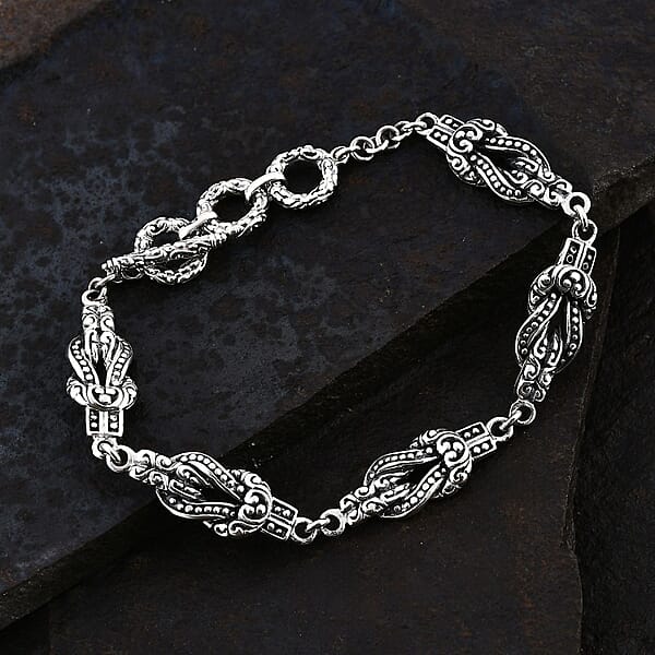 Shop Lc Bali Legacy Filigree With Rawa Texture Chain Knot Bracelet In Sterling Silver (6.50-8.0In) 17.75 Grams