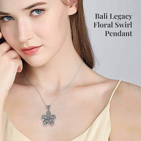 Shop Lc Bali Legacy Floral Pendant Without Chain Swirl Pendant Without Chain Silver Flower Pendant Without Chain Sterling Silver Pendant Without Chain Filigree Pendant Without Chain 2.85 Grams