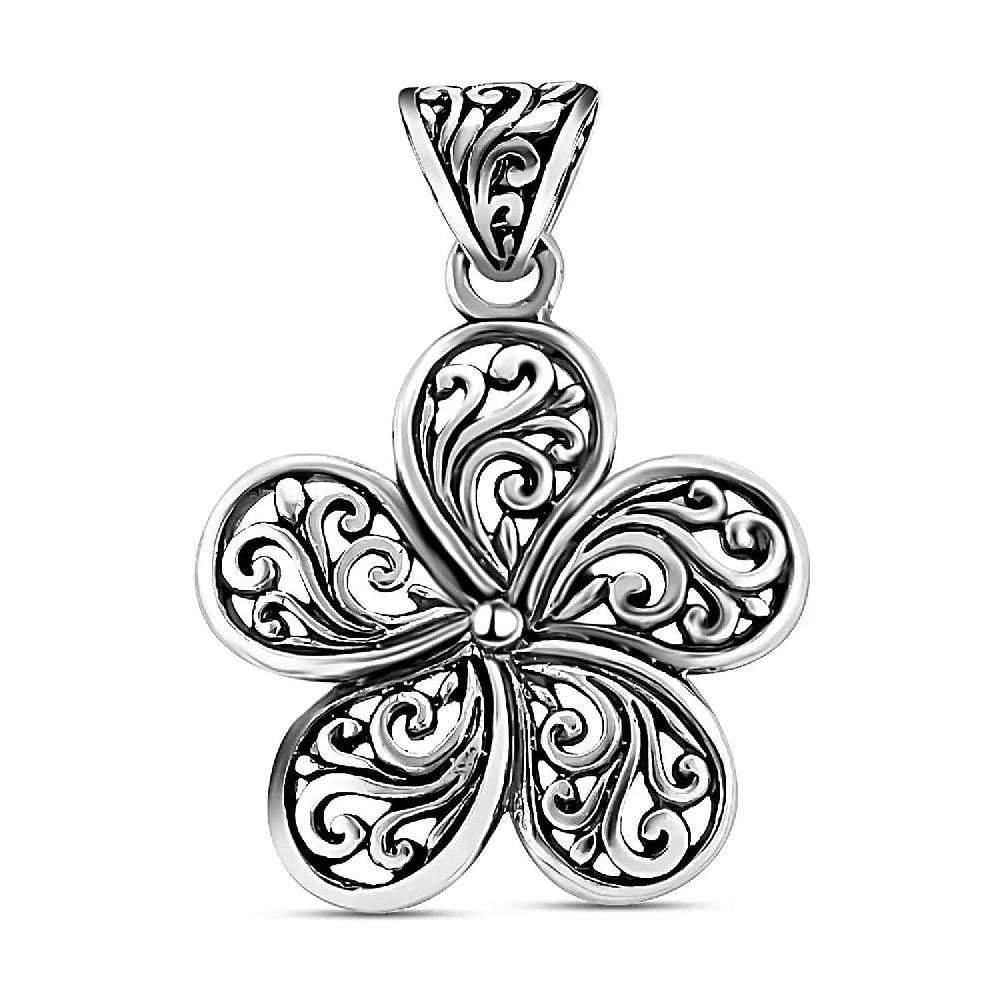 shop lc Bali Legacy Floral Pendant without Chain Swirl Pendant without Chain Silver Flower Pendant without Chain Sterling Silver Pendant without Chain Filigree Pendant without Chain 2.85 Grams