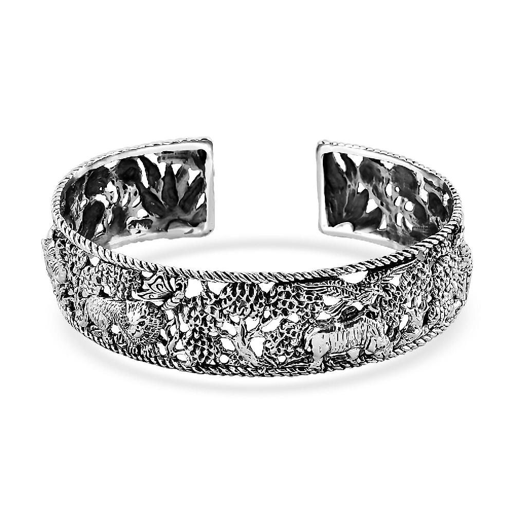 shop lc Bali Legacy Jungle Safari Cuff Bracelet in Sterling Silver (7.25 In) 32.15 Grams