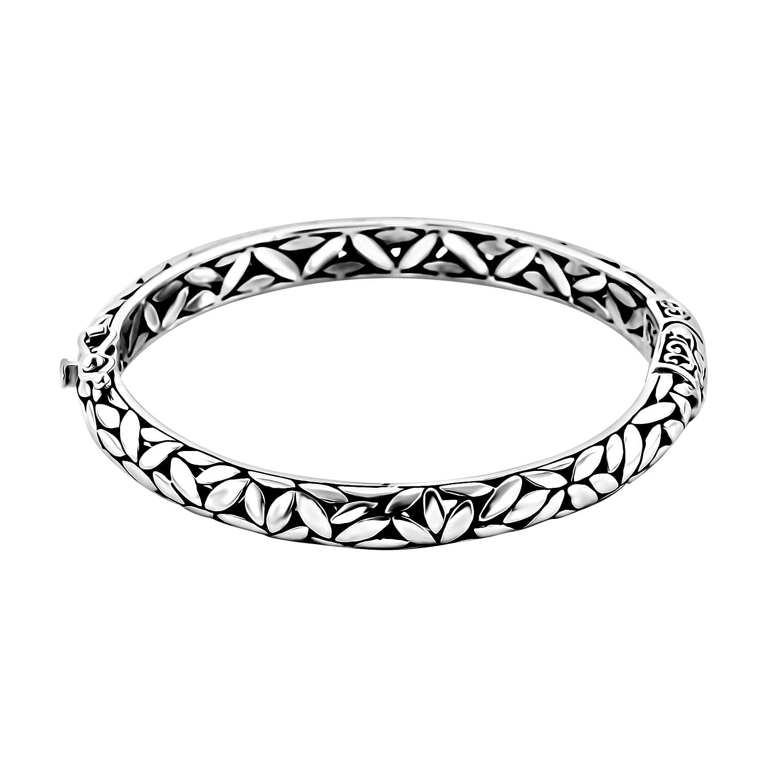 shop lc Bali Legacy Leaf Borobudur Bangle Bracelet in Sterling Silver (7.25 In) 27.50 Grams