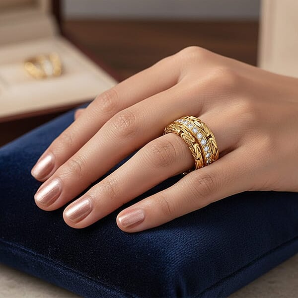 Shop Lc Bali Legacy Luxuriant Lab Grown Diamond Byzantine Ring In 22K Vermeil YG Over Sterling Silver 1.00 Ctw