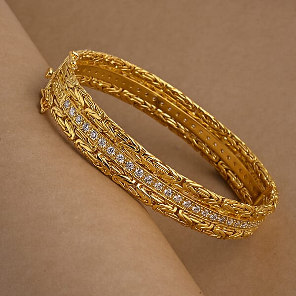 Shop Lc Bali Legacy Luxuriant Lab Grown Diamond G-H SI 2.50 Ctw Byzantine Bangle Bracelet In 22K Vermeil Yellow Gold Over Sterling Silver (7.25 In)