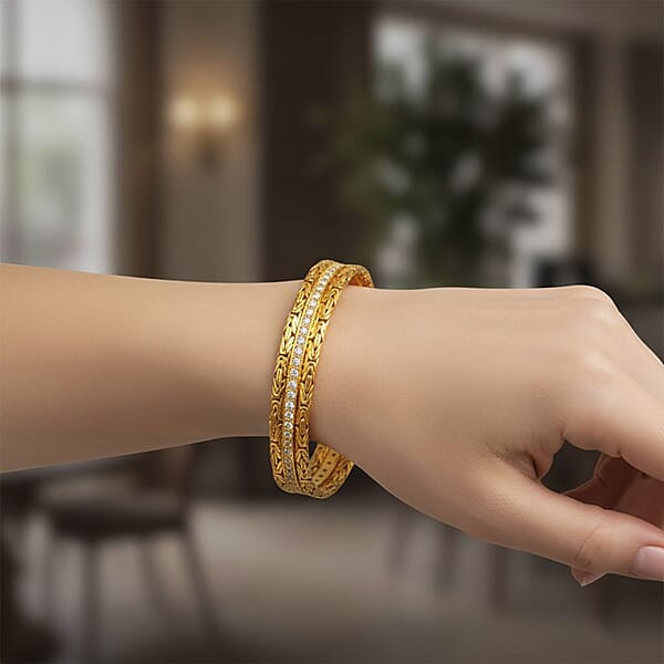 Shop Lc Bali Legacy Luxuriant Lab Grown Diamond G-H SI 2.50 Ctw Byzantine Bangle Bracelet In 22K Vermeil Yellow Gold Over Sterling Silver (7.25 In)