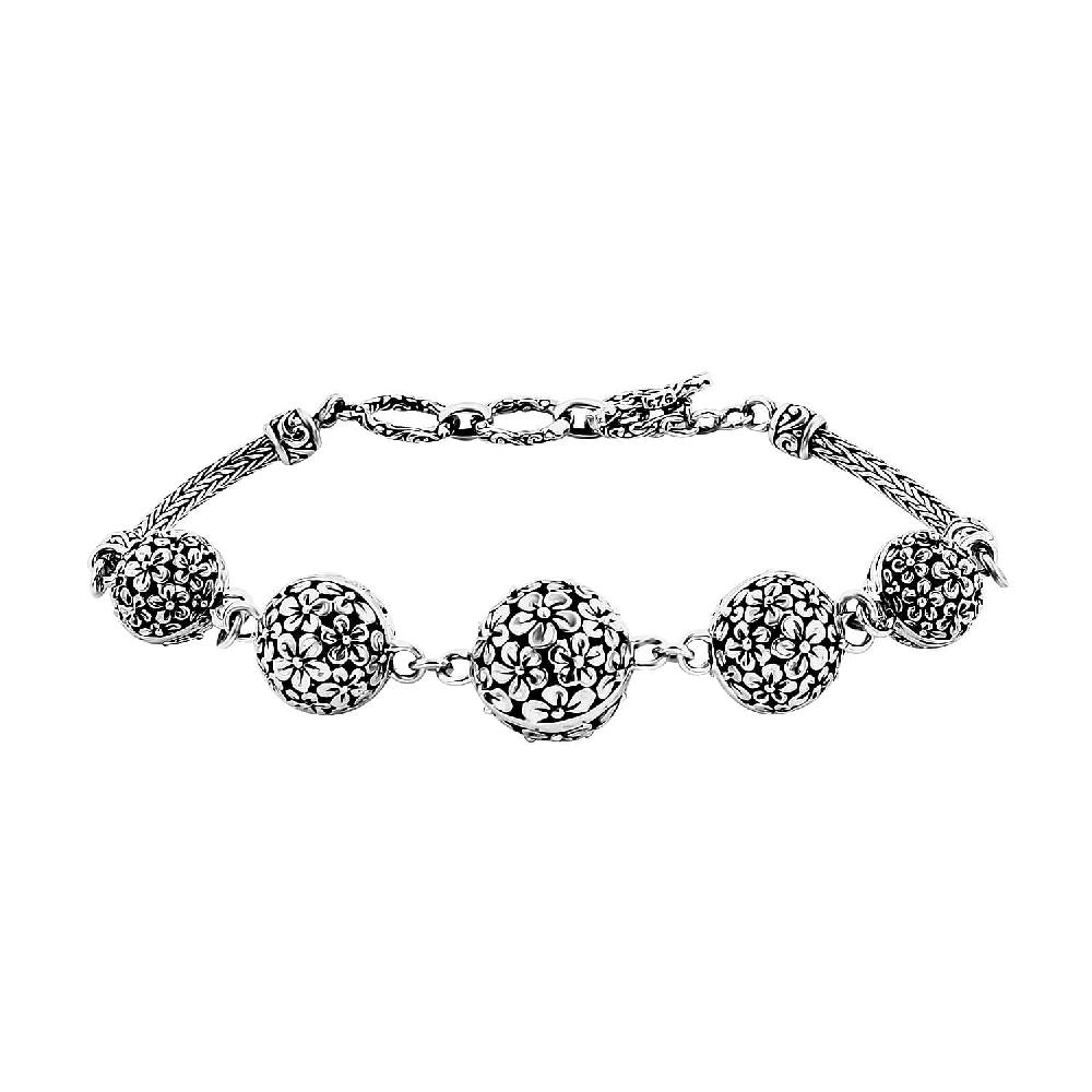 shop lc Bali Legacy Round Filigree Frangipani Floral Toggle Clasp Bracelet in Sterling Silver (6.50-8.0In) 18.30 Grams