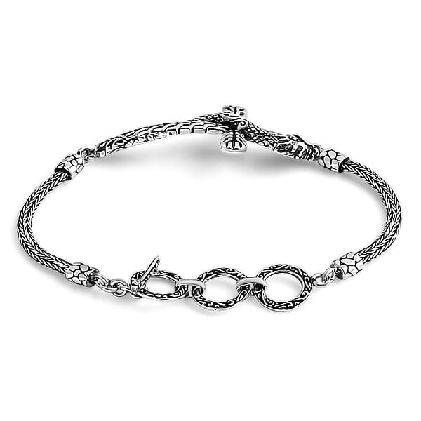 Shop Lc Bali Legacy Sterling Silver Tulang Naga Chain Dragon Cross Bracelet (6.50-8.0In) 12.40 Grams