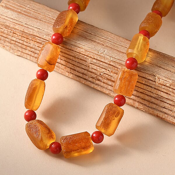 Shop Lc Baltic Amber And Coral Necklace In Platinum Bond 20 Inches