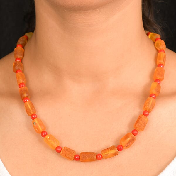 Shop Lc Baltic Amber And Coral Necklace In Platinum Bond 20 Inches