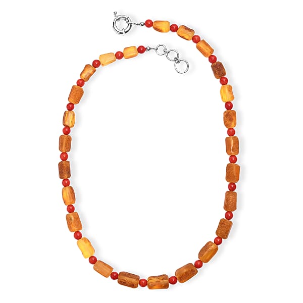 Shop Lc Baltic Amber And Coral Necklace In Platinum Bond 20 Inches