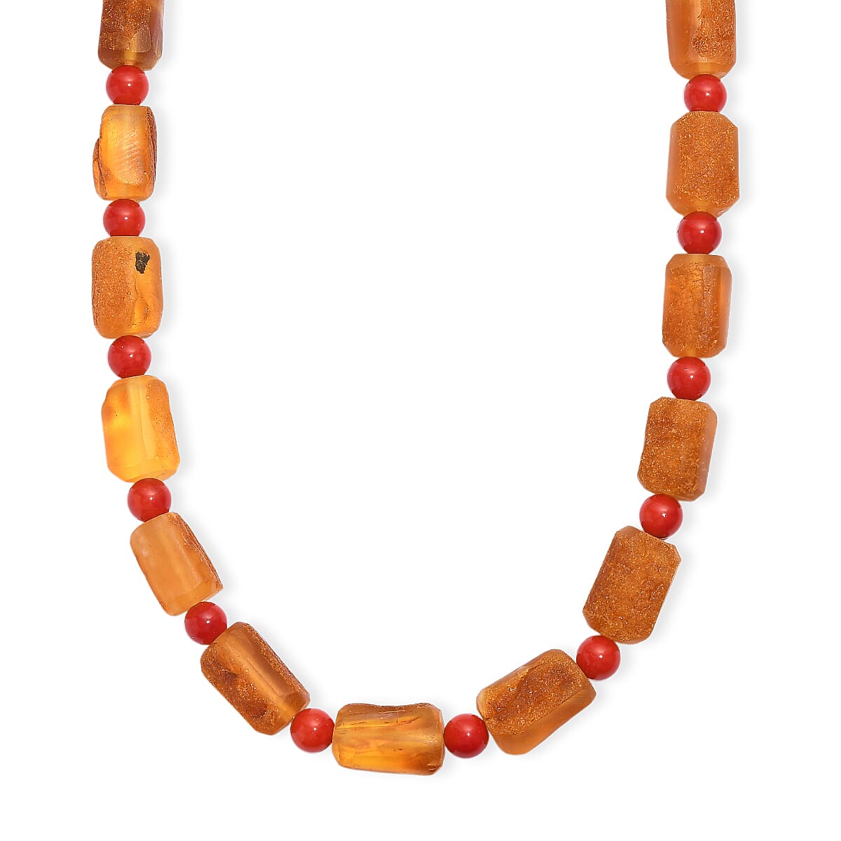 shop lc Baltic Amber and Coral Necklace in Platinum Bond 20 Inches