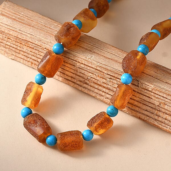 Shop Lc Baltic Amber And Magnesite 75.00 Ctw Necklace In Platinum Bond 20 Inches