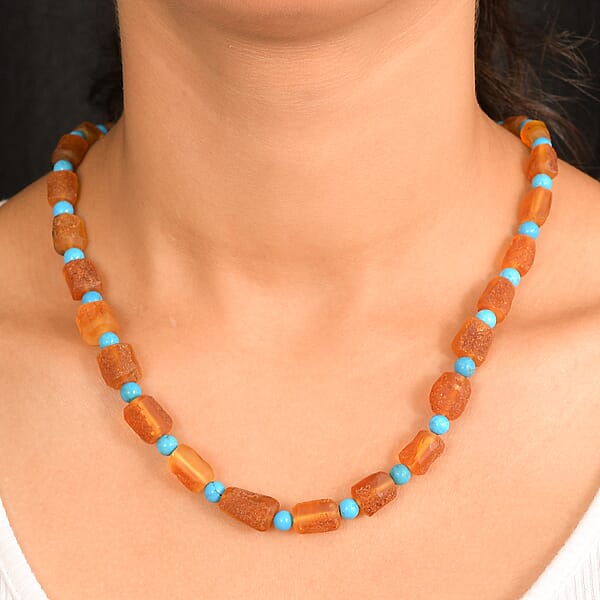 Shop Lc Baltic Amber And Magnesite 75.00 Ctw Necklace In Platinum Bond 20 Inches