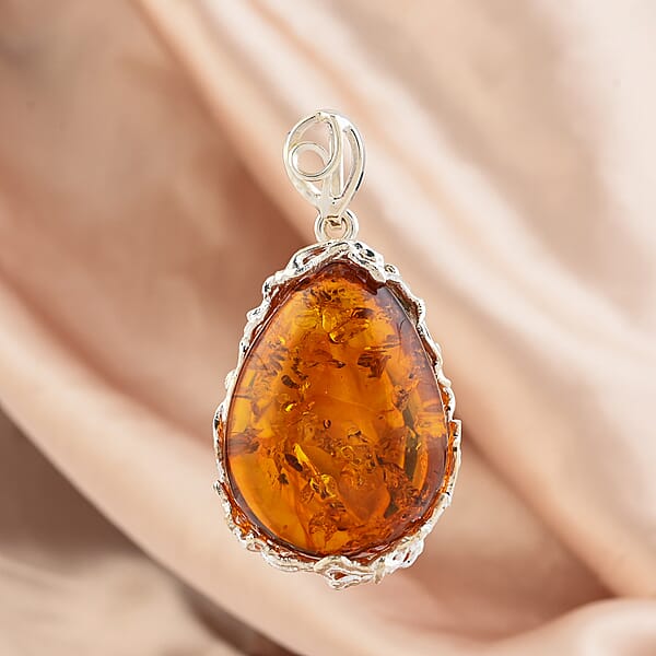 Shop Lc Baltic Amber Drop Shape Designer Pendant Without Chain In Sterling Silver