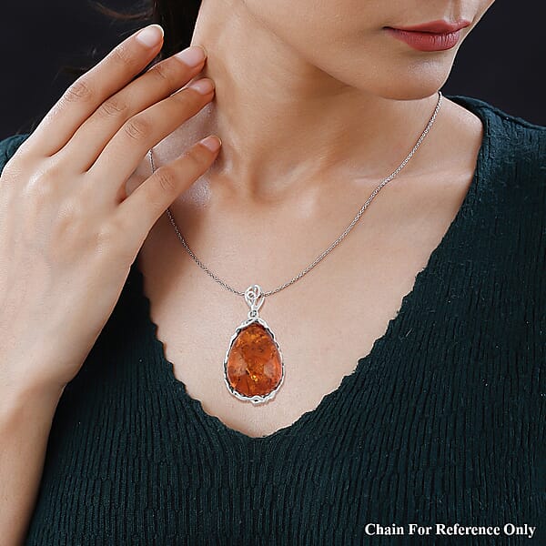 Shop Lc Baltic Amber Drop Shape Designer Pendant Without Chain In Sterling Silver