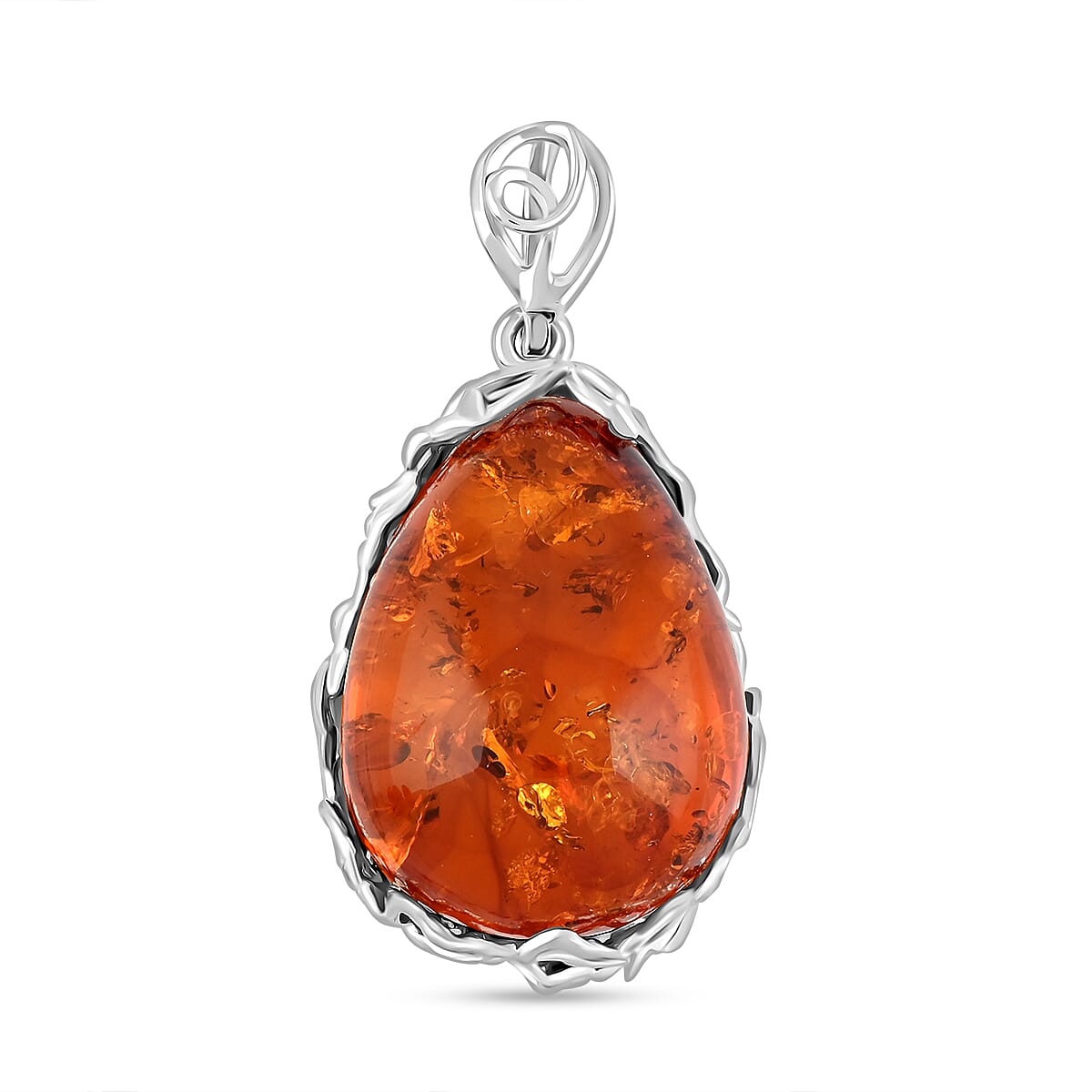 shop lc Baltic Amber Drop Shape Designer Pendant without Chain in Sterling Silver