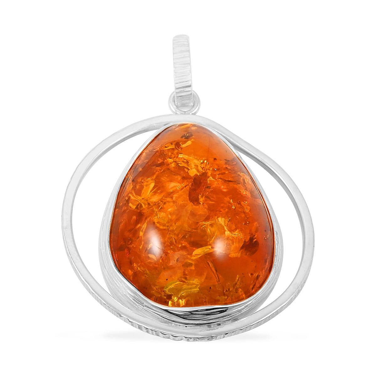 shop lc Baltic Amber Drop Shape Designer Pendant without Chain in Sterling Silver