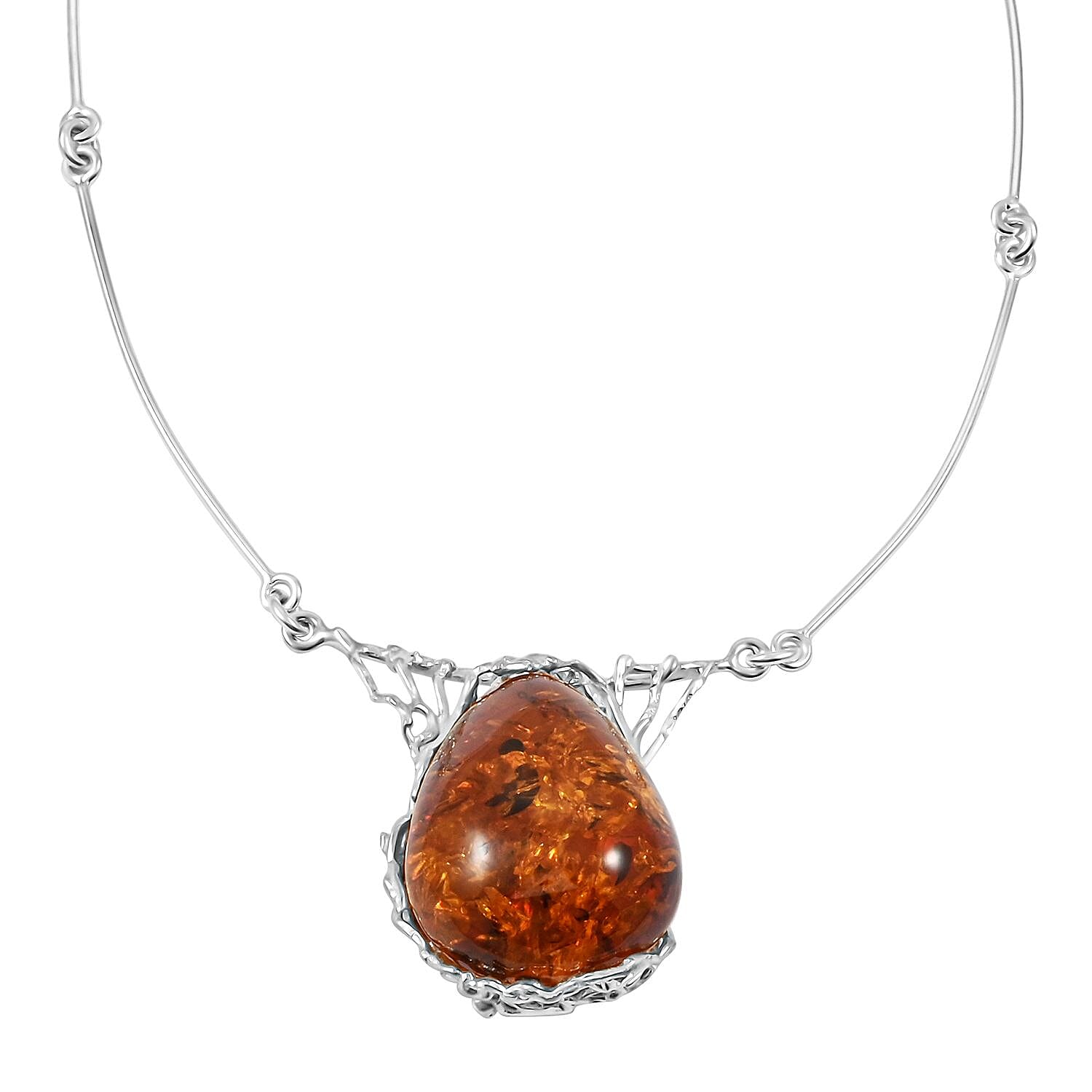 shop lc Baltic Amber Fancy Necklace in Sterling Silver 18 Inches
