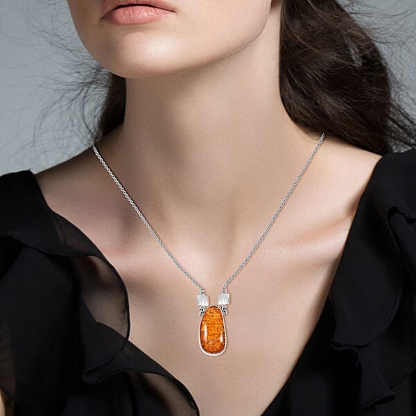 Shop Lc Baltic Amber Fancy Shape Designer Necklace In Sterling Silver 21 Inches