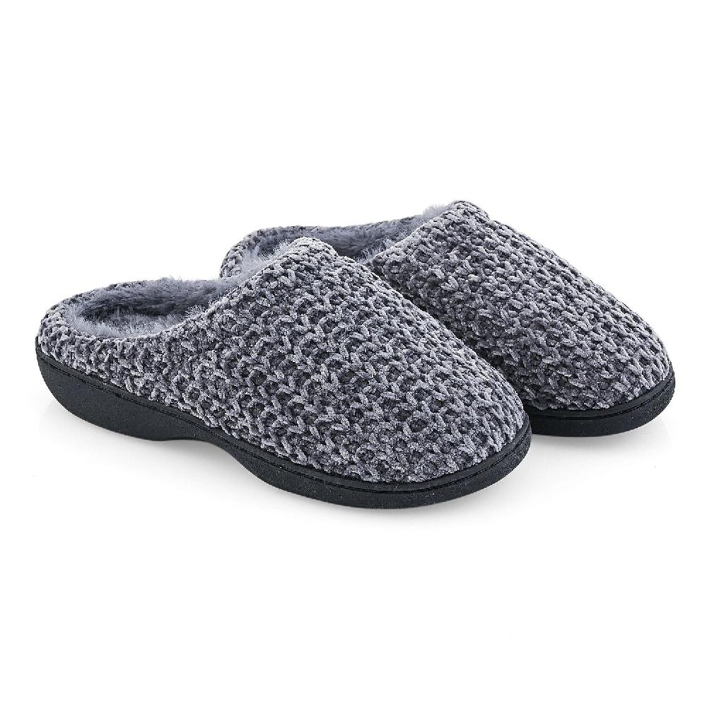 shop lc BANDOLINO Black Fur Lined Chenille House Slippers in Gifting Box - S