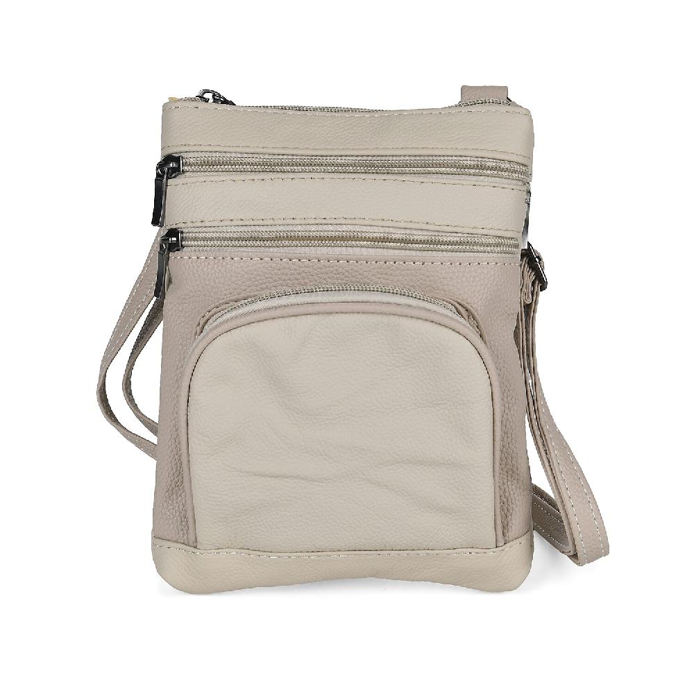 shop lc Beige Cow Leather Crossbody Bag with Faux Leather Trim