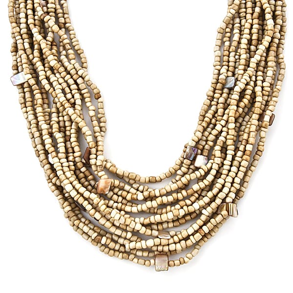 Shop Lc Beige Seed Beaded And Shell Wooden Buckle Bracelet (8in) And Multi Strand Necklace 19 Inches