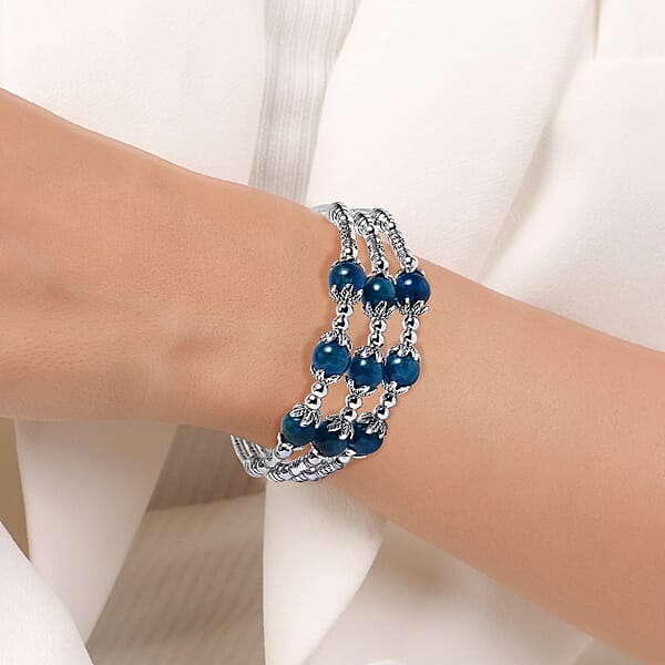 Shop Lc Betroka Blue Apatite 68.50 Ctw 3 Row Station Bracelet In Silvertone (7-9In)