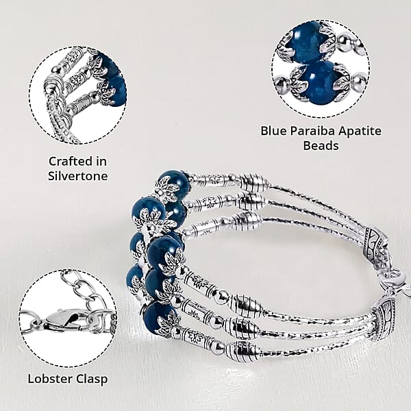 Shop Lc Betroka Blue Apatite 68.50 Ctw 3 Row Station Bracelet In Silvertone (7-9In)