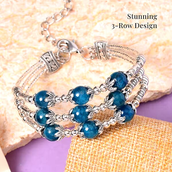 Shop Lc Betroka Blue Apatite 68.50 Ctw 3 Row Station Bracelet In Silvertone (7-9In)