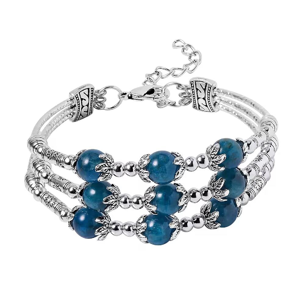 shop lc Betroka Blue Apatite 68.50 ctw 3 Row Station Bracelet in Silvertone (7-9In)