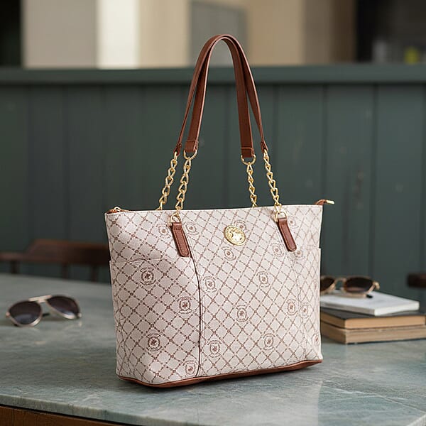 Shop Lc Beverly Hills Polo Club White Logo & Link Pattern Vegan Leather Shoulder Bag