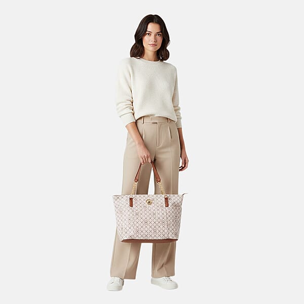 Shop Lc Beverly Hills Polo Club White Logo & Link Pattern Vegan Leather Shoulder Bag