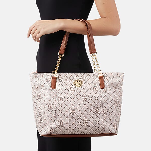 Shop Lc Beverly Hills Polo Club White Logo & Link Pattern Vegan Leather Shoulder Bag