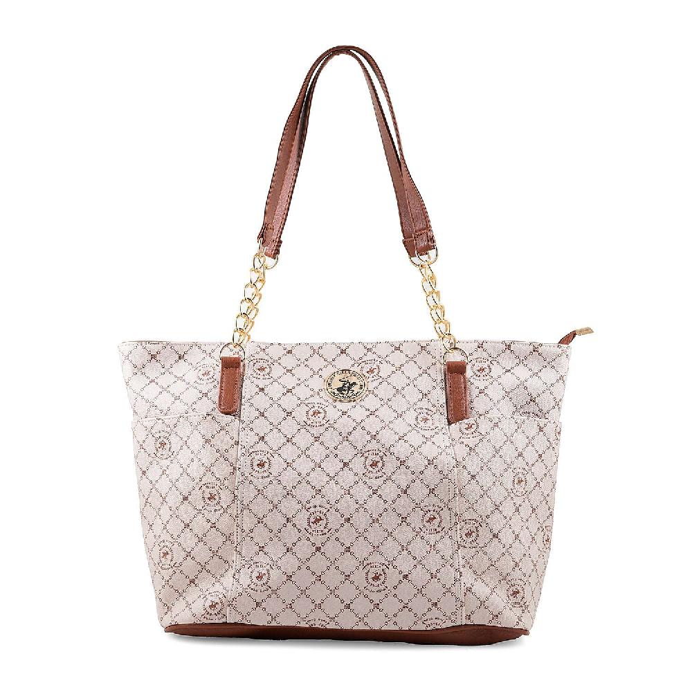 shop lc Beverly Hills Polo Club White Logo & Link Pattern Vegan Leather Shoulder Bag