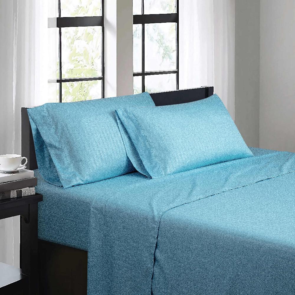 shop lc Bibb Home 4pc Aqua Damask Stripe Microfiber Sheet Set with 12 Pocket Depth -Twin