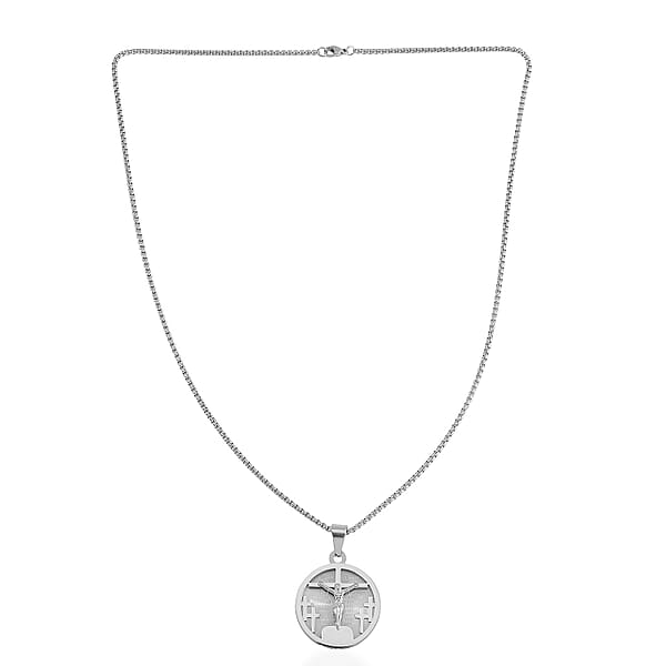 Shop Lc Bible Cross Coin Men's Pendant Necklace 24 Inches In Stainless Steel