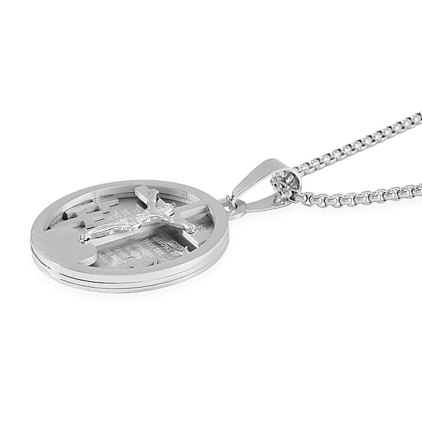 Shop Lc Bible Cross Coin Men's Pendant Necklace 24 Inches In Stainless Steel