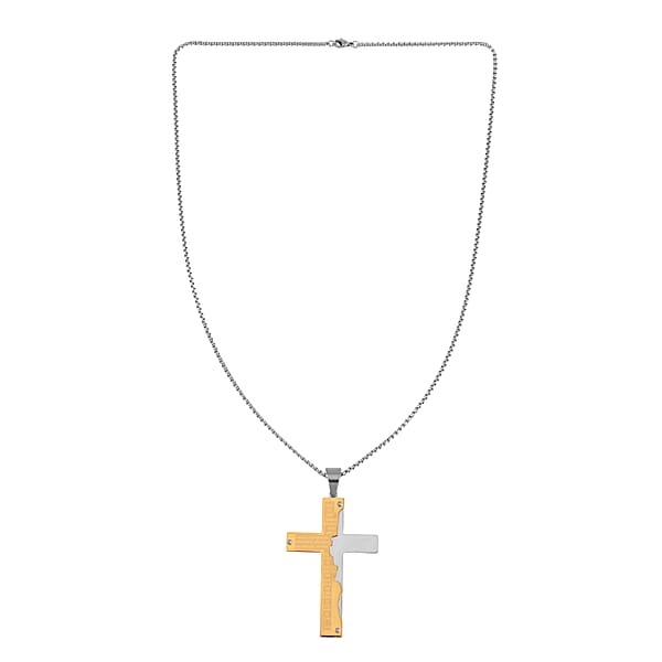 Shop Lc Bible Cross Men's Pendant Necklace 24 Inches In ION Plated YG And Stainless Steel