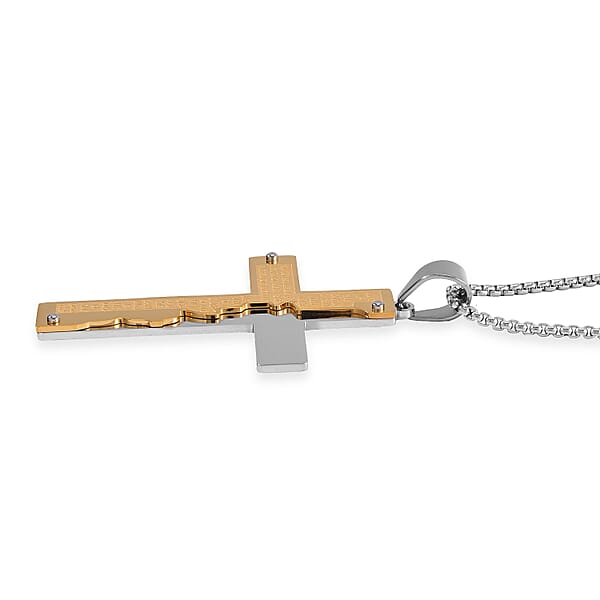 Shop Lc Bible Cross Men's Pendant Necklace 24 Inches In ION Plated YG And Stainless Steel