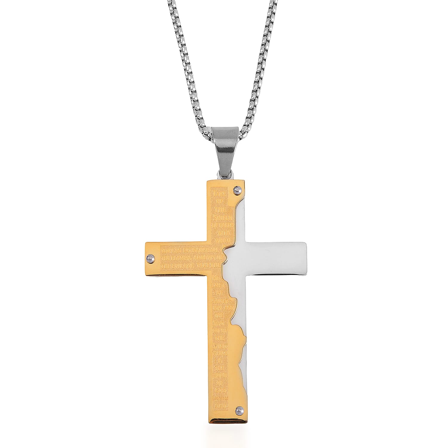 shop lc Bible Cross Men's Pendant Necklace 24 Inches in ION Plated YG and Stainless Steel