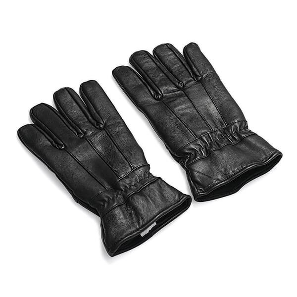 Shop Lc Black 100% Genuine Leather Gloves With Single Zigzag Stitch Shirred Elastic