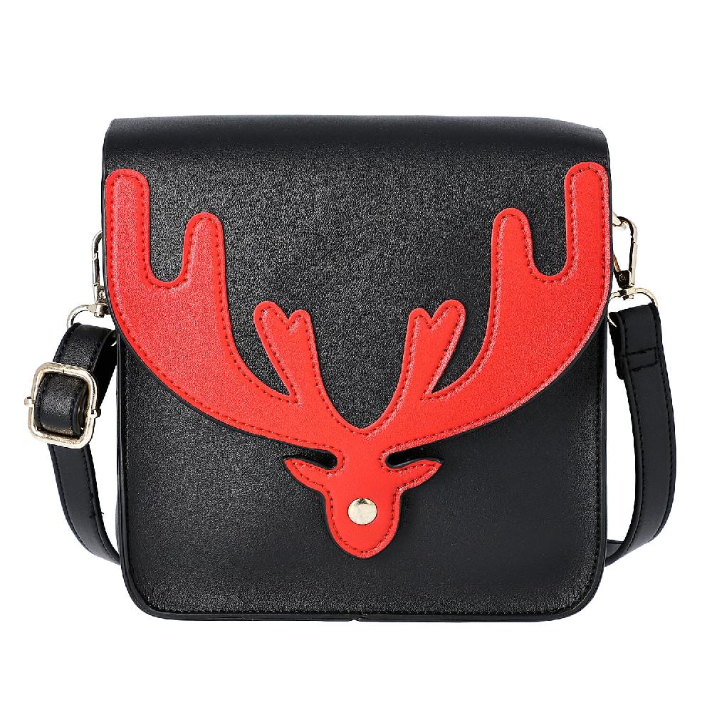 shop lc Black and Red Reindeer Antler Crossbody Bag with Detachable Shoulder Strap Faux Leather Crossbody Bag for Women Handbag Perfect Pick for Christmas Party